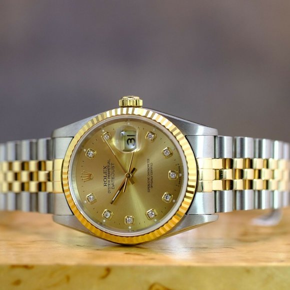 MEN'S ROLEX DATEJUST FACTORY CHAMPAGNE DIAMOND DIAL WITH ORIGINAL BOX AND PAPERS - Picture 6 of 12